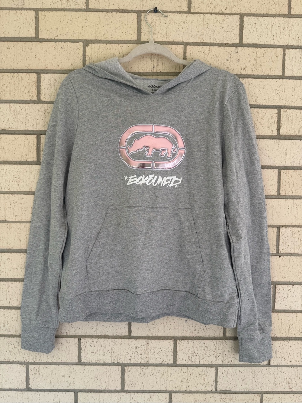 Ecko Unlimited Gray Hoodie with Pink Logo Graphic
